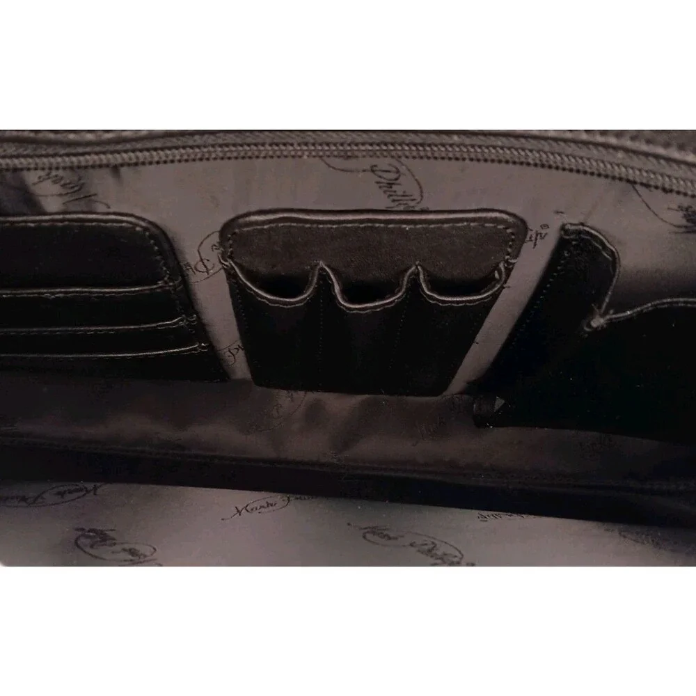 MARK PHILLIPS Black Leather Briefcase & Shoulder Strap Attache Messenger Bag Y2K